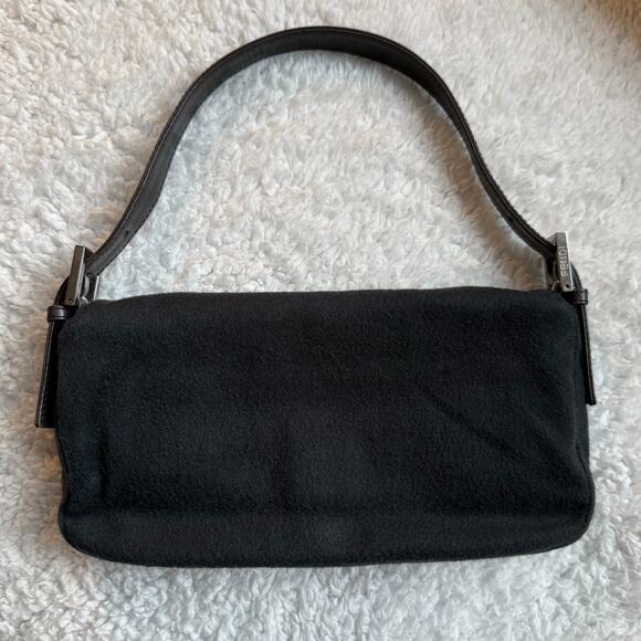 FENDI Baguette Black Cashmere Shoulder Bag Y2K Handbag Crossbody - Picture 2 of 8